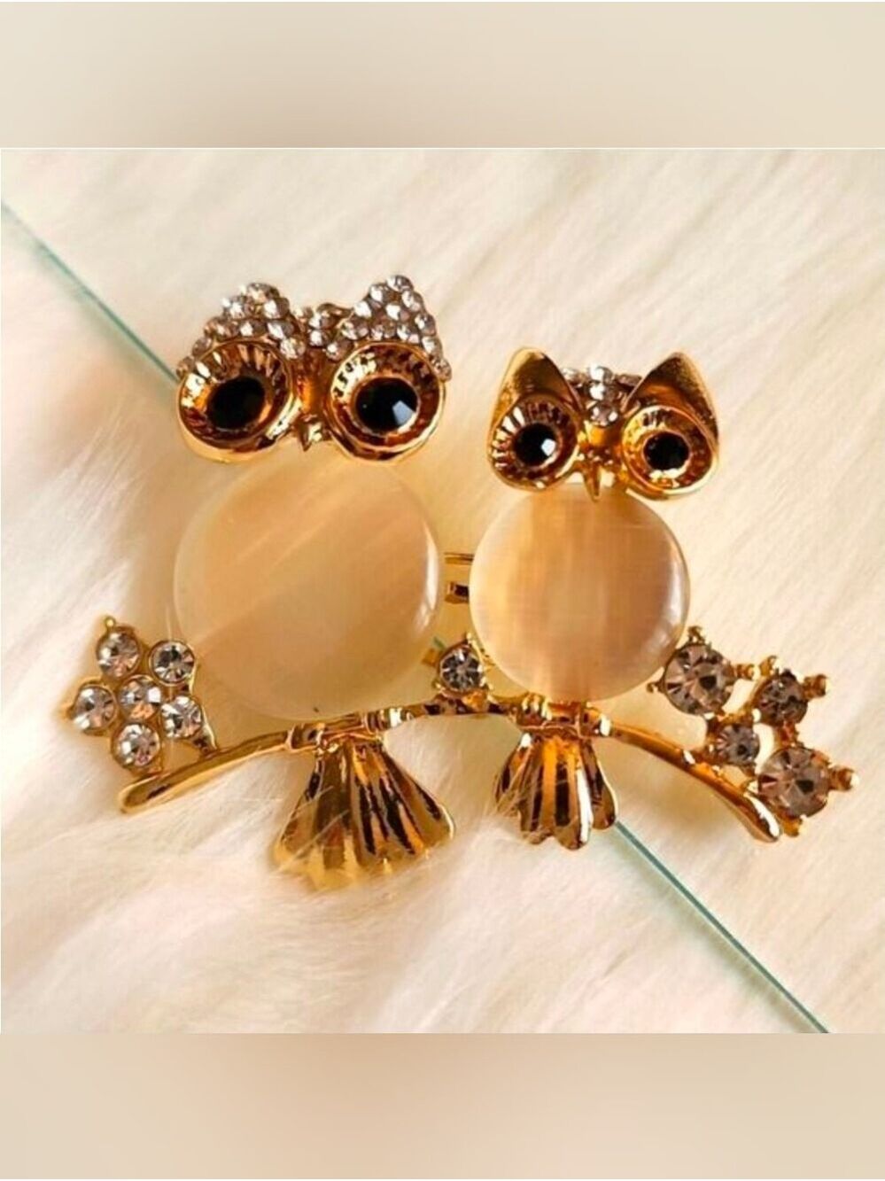 Owl Mother And Owlet Moonstoone Body Simulated Diamond flower
